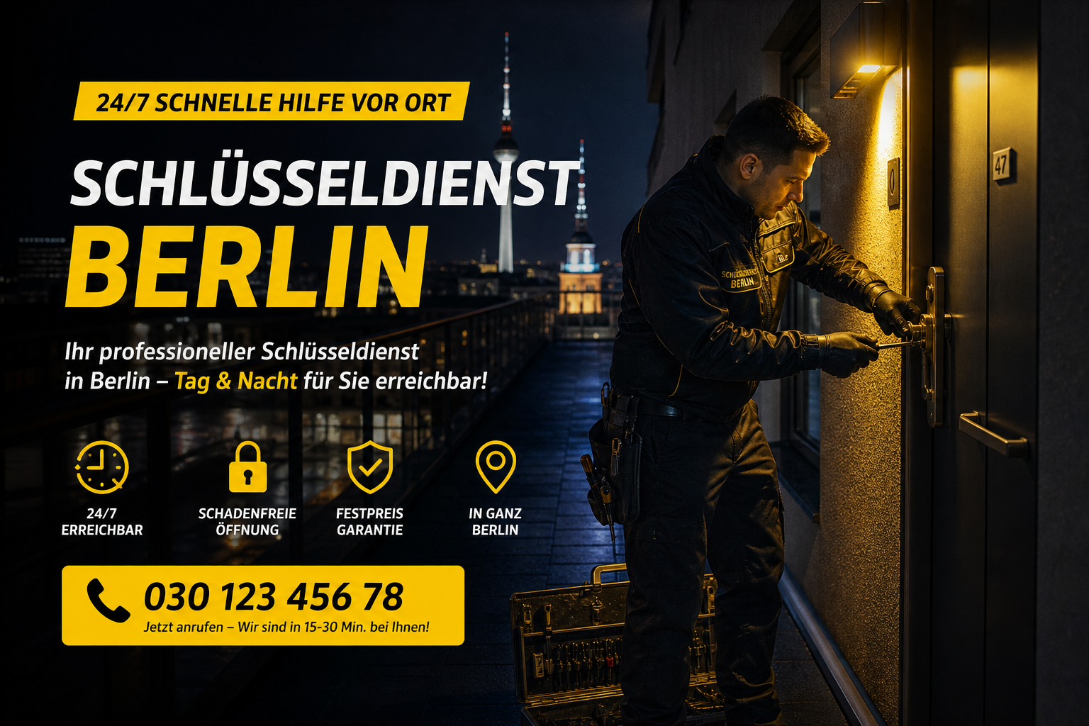 Professioneller Schlüsseldienst bei der Arbeit in Berlin